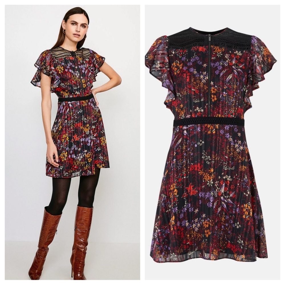 NWT! Karen Millen Floral Print Lace Insert Dress